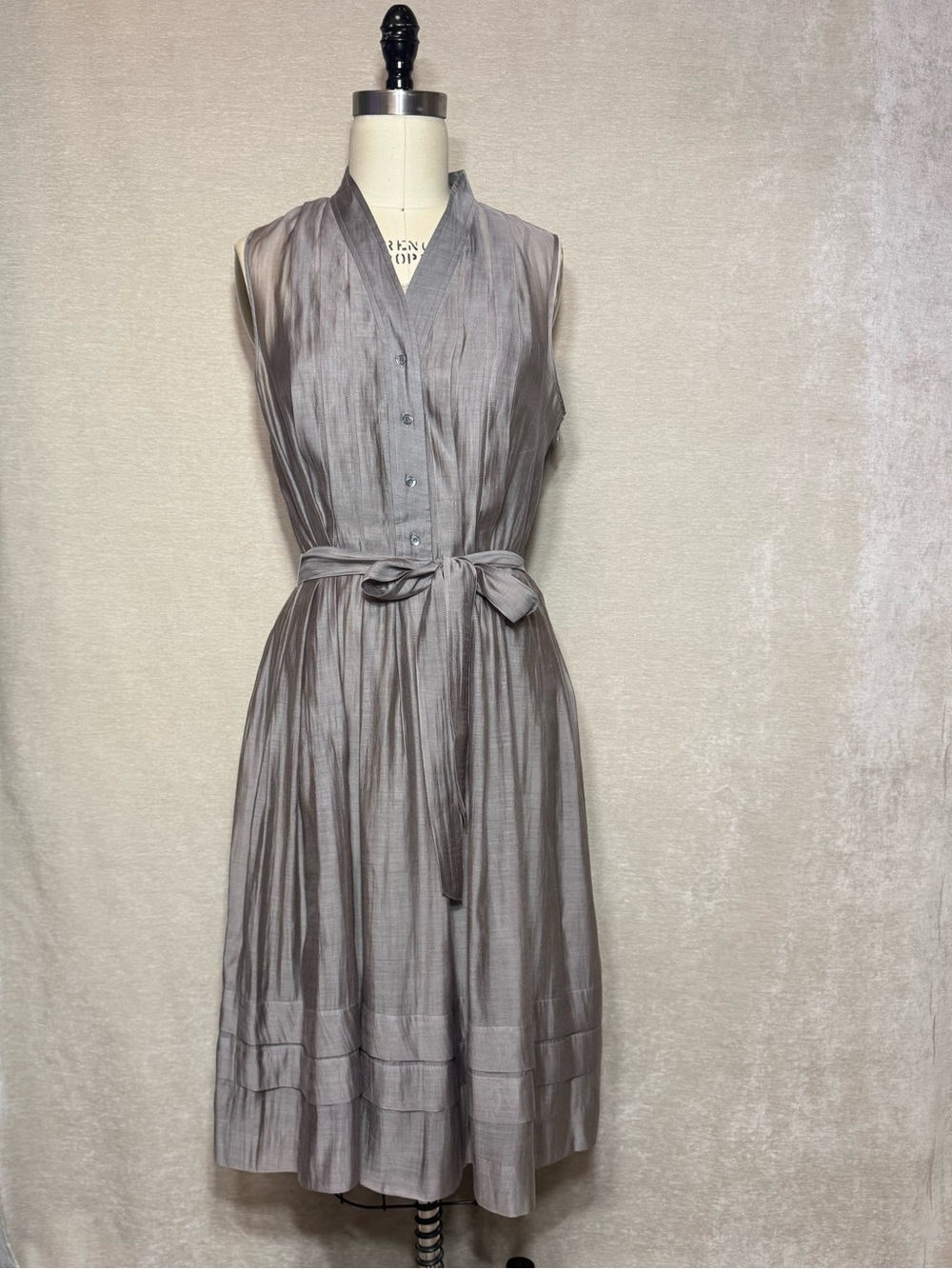 Club Monaco Steel Grey Midi Tank Dress with Waist Tie